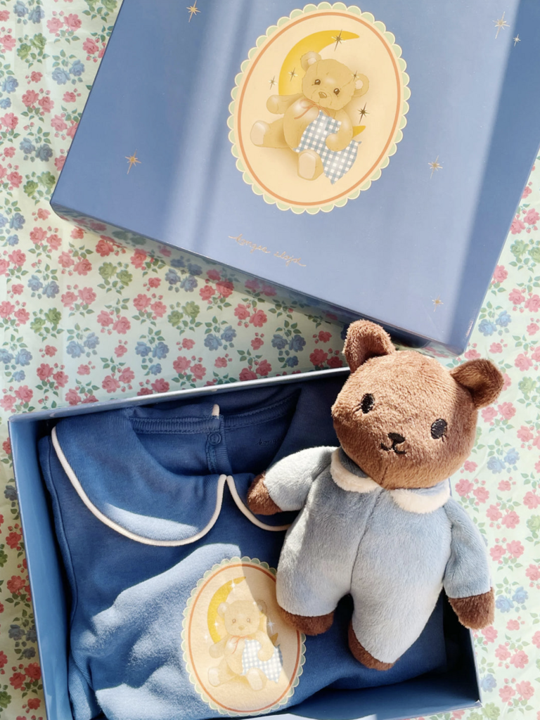 Baby Gift Set Incl Onsie and Teddy - Coty picot  Blue Horizon- choose a size