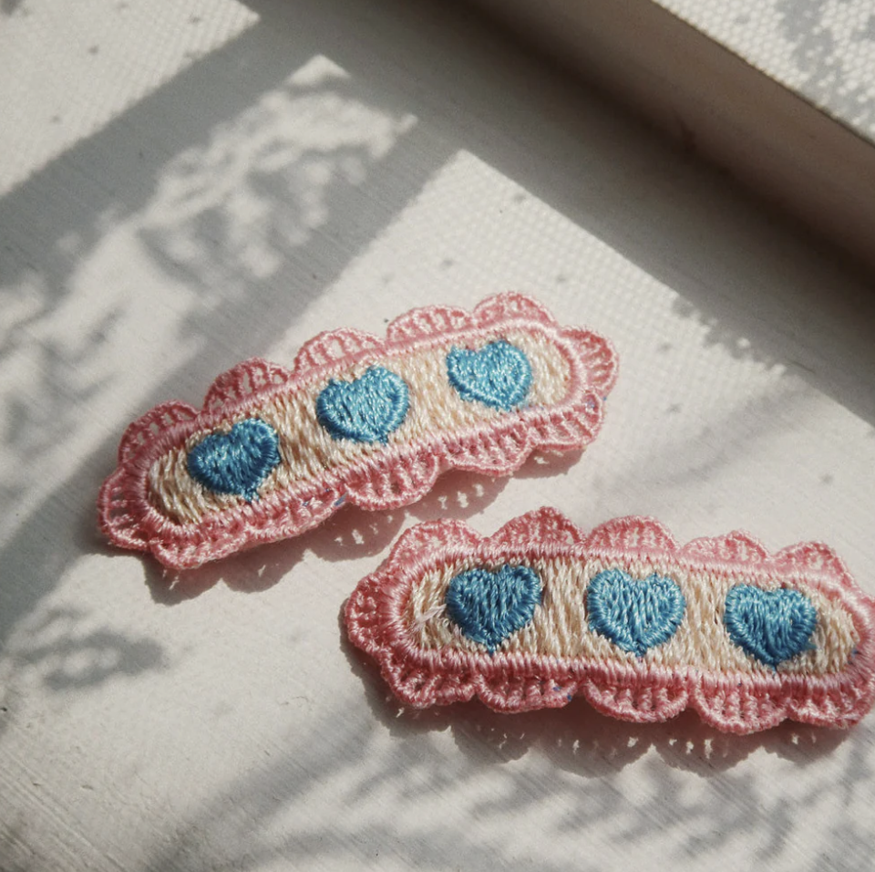 Heart Embroidery Hair Clip 2 Pack - Buttercream