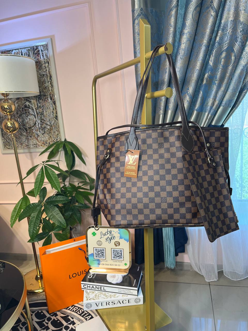Сумка Neverfull шашка коричневая 45cm 0369