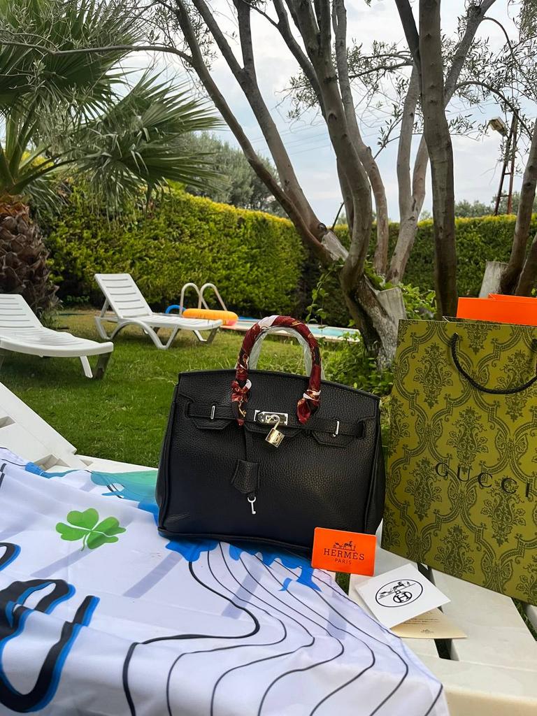 Hermes black чёрная Birkin 30см серебро 51230