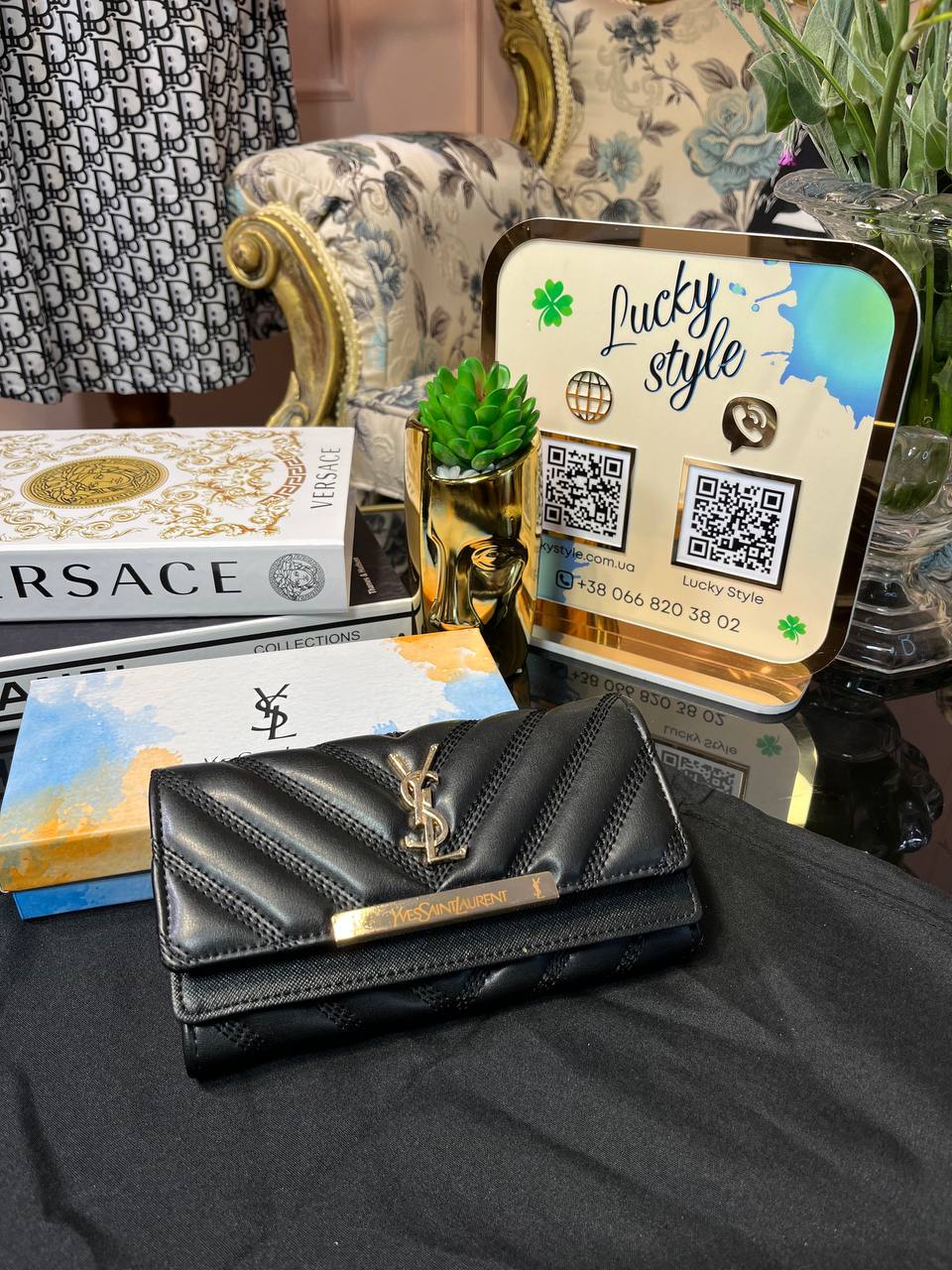 YSL чёрный luxe кошелёк + коробка бренд в подарок 60005