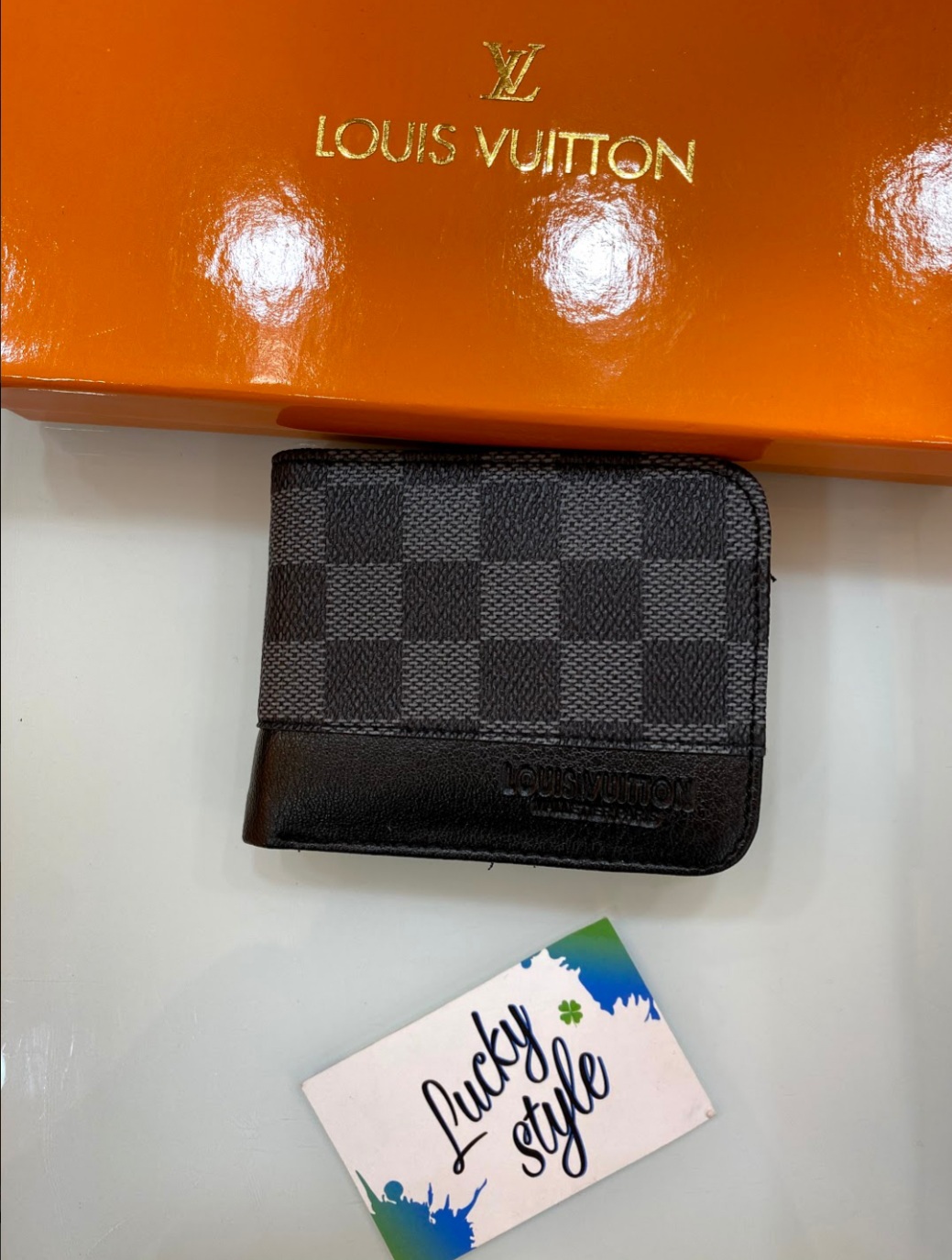 Портмоне LV серая шашка с чёрной вставкой 60006