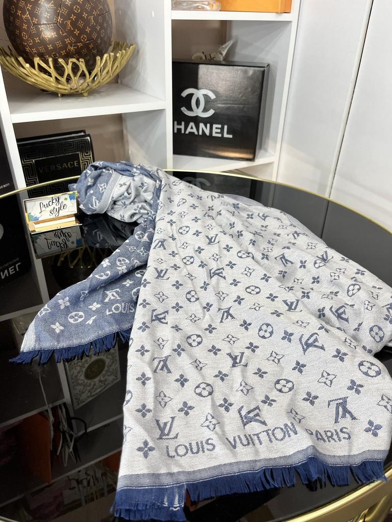 Шаль LV голубой серый 60022