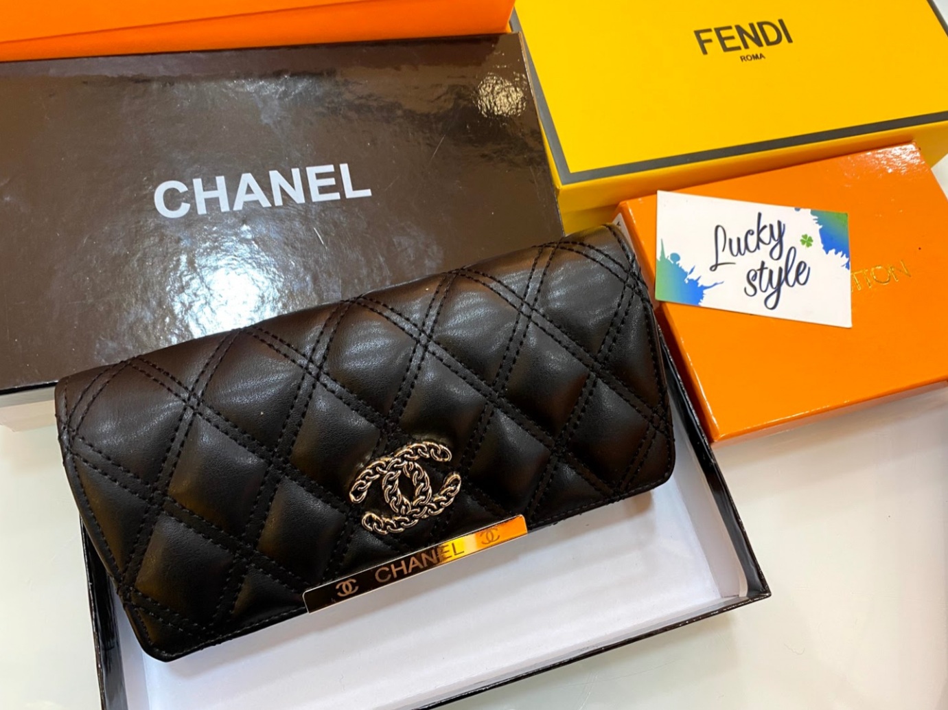 Женский кошелёк Chanel чёрный  + коробка бренд в подарок 60025
