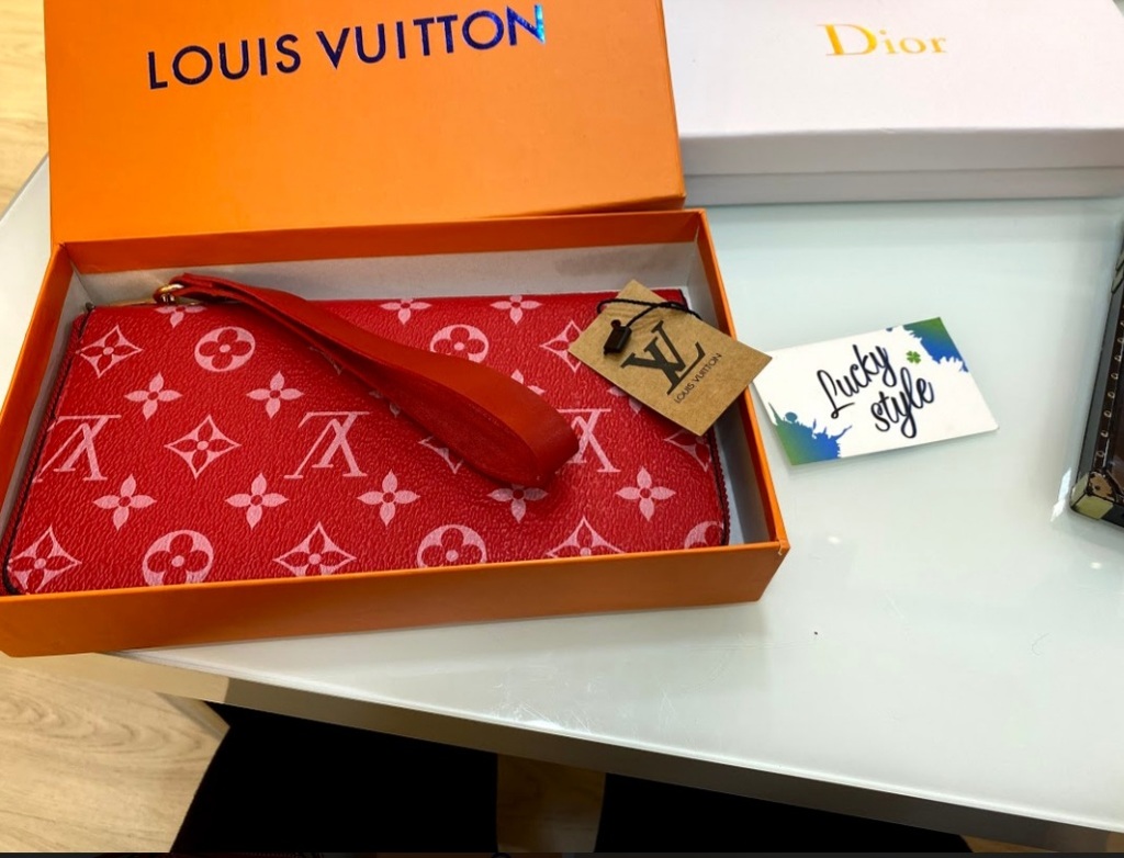 Кошелёк на молнии для мужчин и женщин LV red monogram + бренд коробка 60062