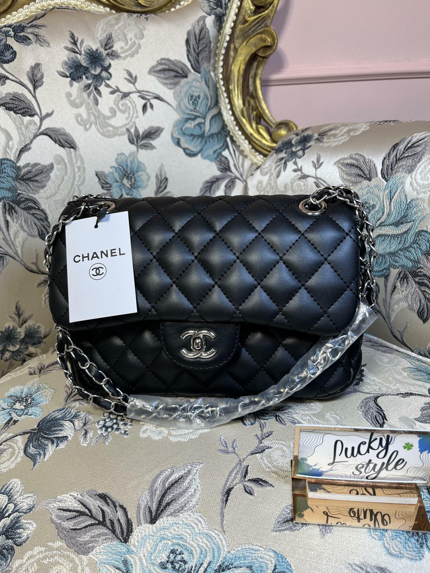 Классика Chanel чёрная фурнитура серебро 25см 551501