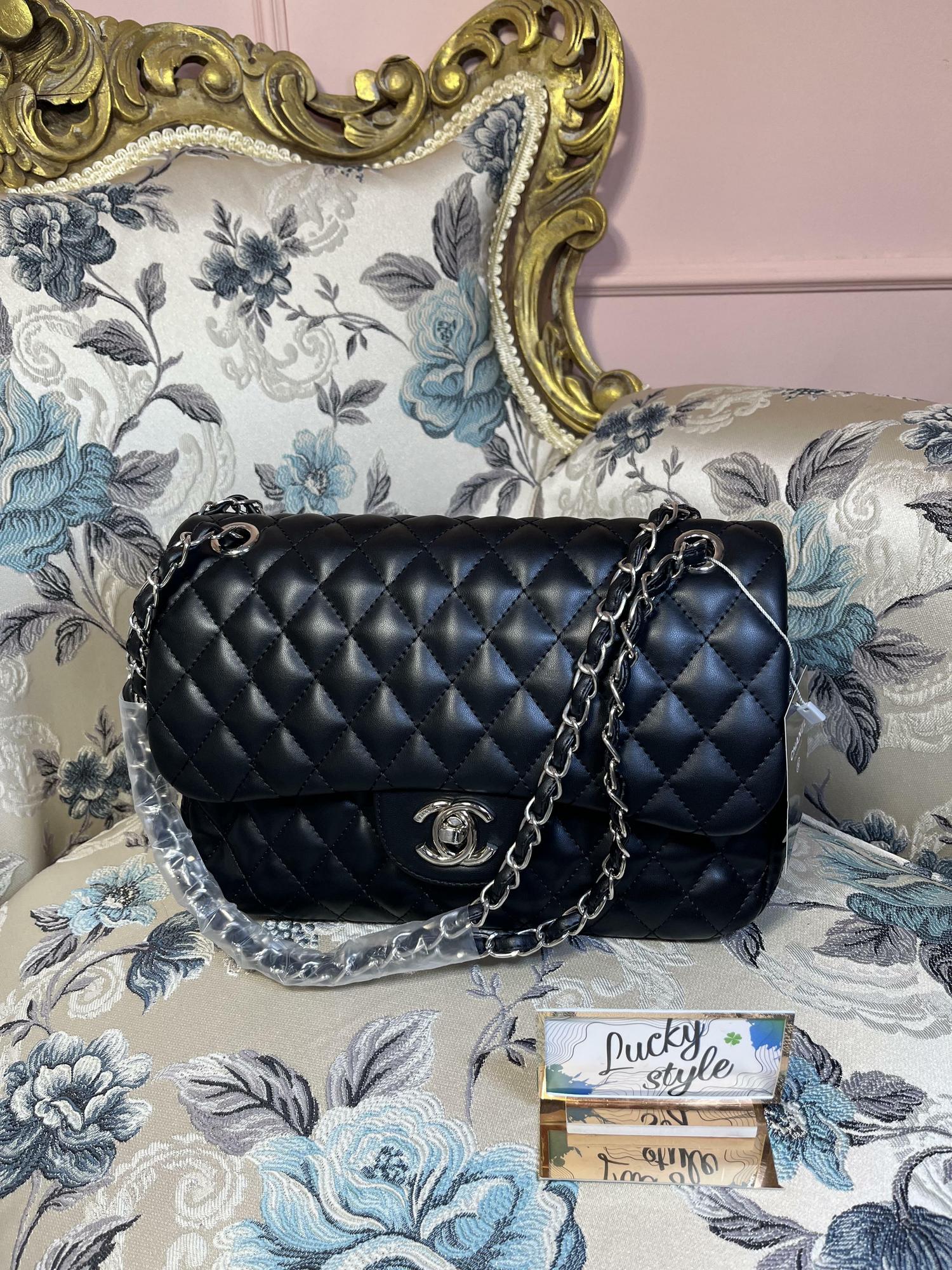 Сумка Chanel Pre-Owned black чёрная Шанель 30см серебро 51165
