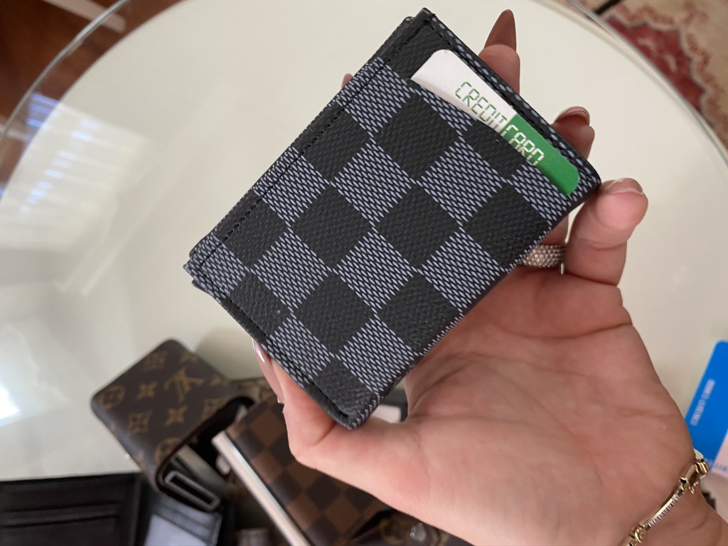 Портмоне Louis Vuitton серая шашка c механическим кардхолдером 60113