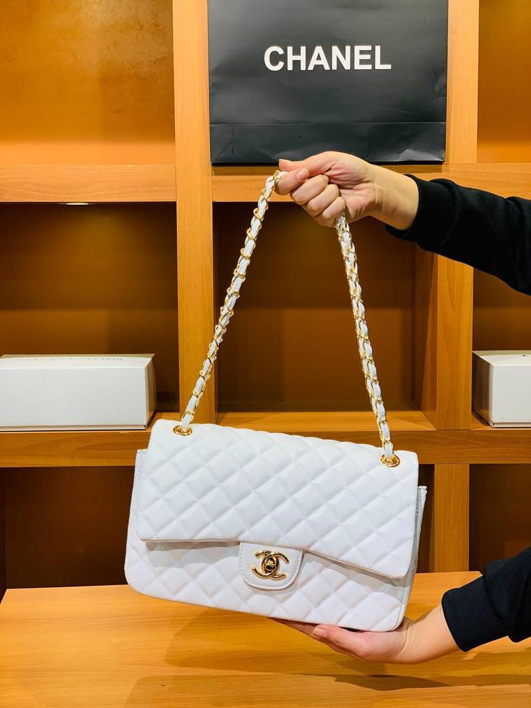 Сумка Chanel 3.55  white 30 см  золото + брендовый пыльник 77789