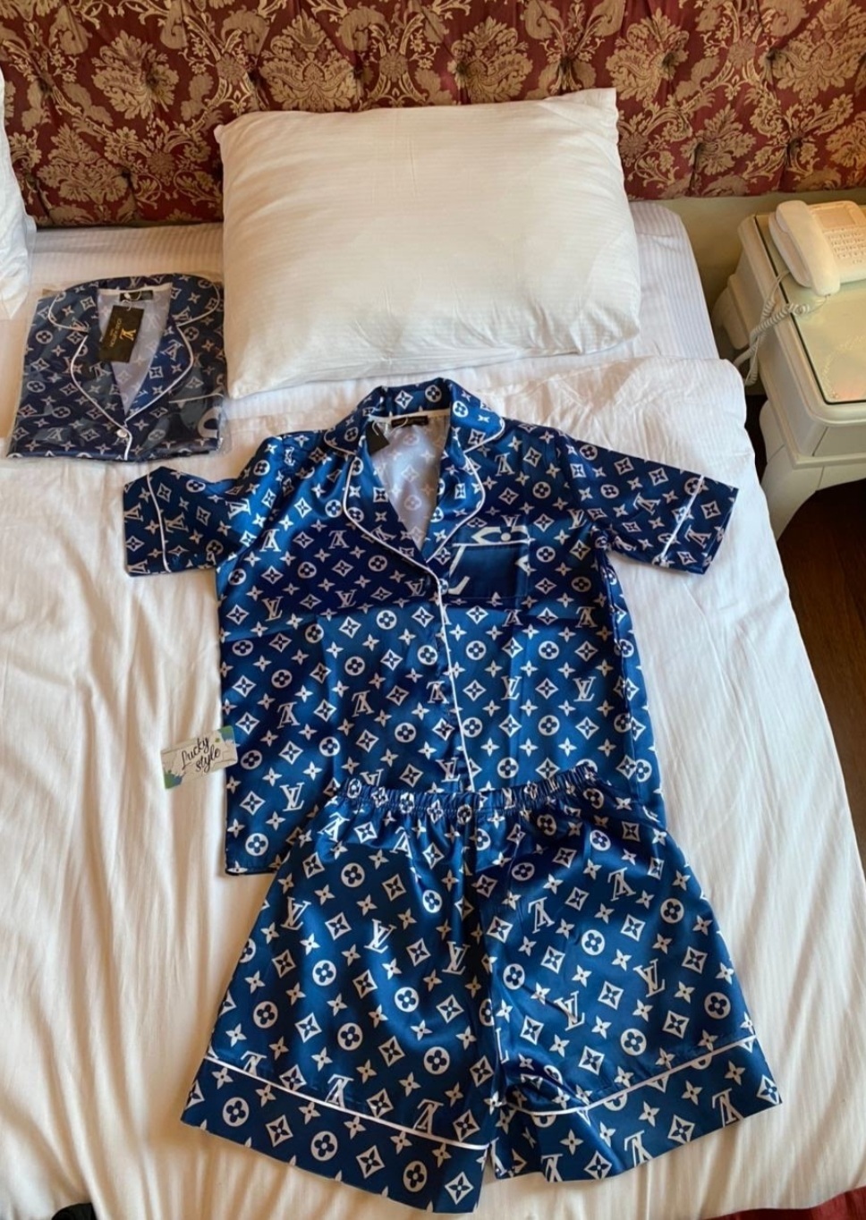 Пижама стильная для женщин луивиттон шелковая текстура монограм LV blue Luxe unisex 51349