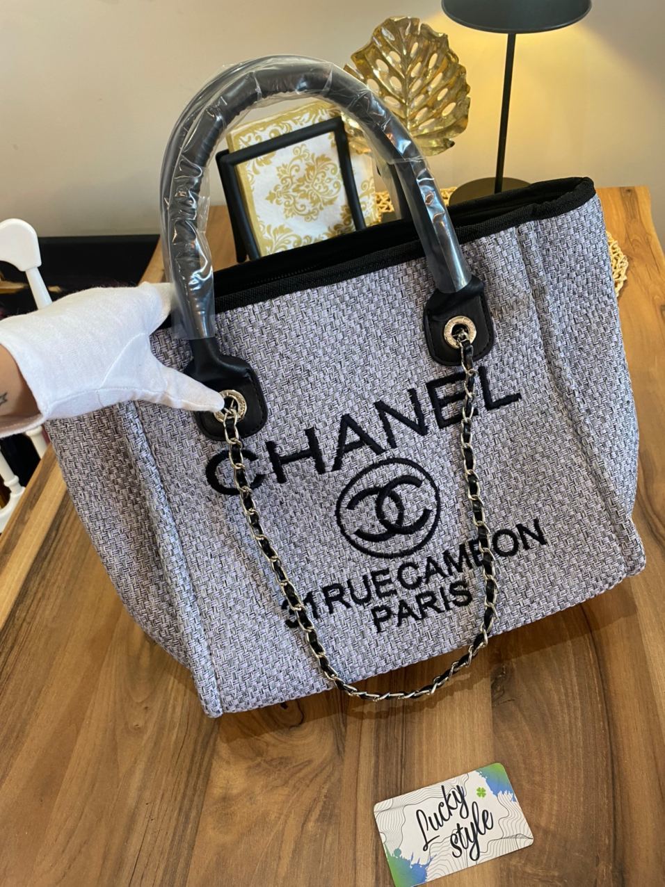 Шанель шоппер  женская вместительная Шанель большая   сумка Chanel shopper bag на пляж серого цвета 6094000