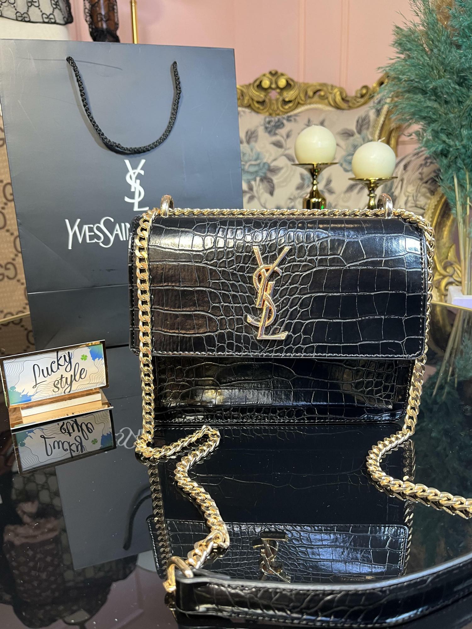 Сумка Yves Saint Laurent с тиснением под крокодила золото 421874573