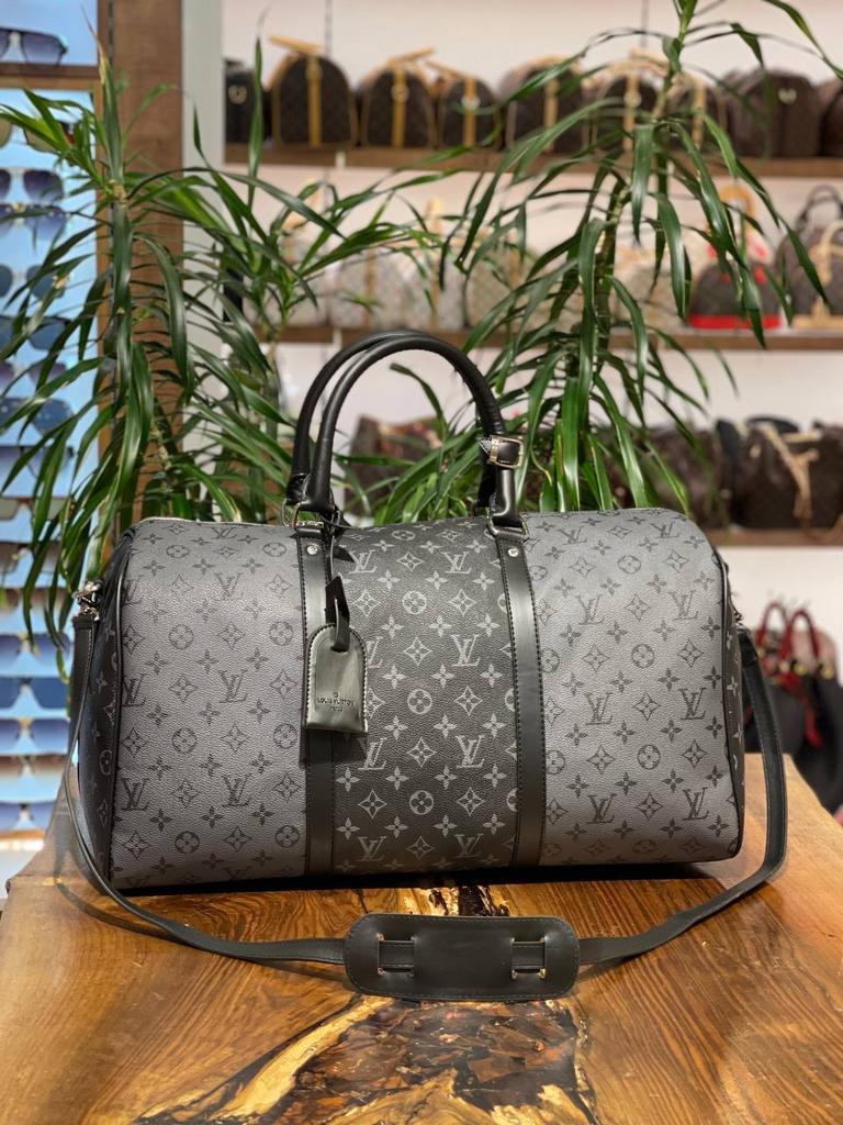 Louis Vuitton багажная-спорт сумка  KEEPALL 50 С ПЛЕЧЕВЫМ РЕМНЁМ Eclipse 4001563