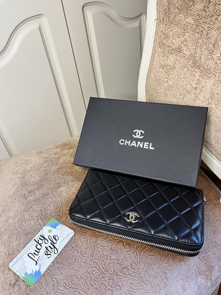 Кошелёк натуральная кожа чёрный Chanel +бренд коробка 4121444421