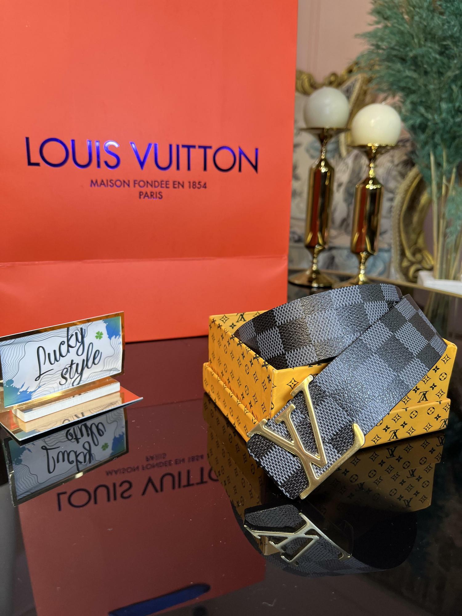 Ремень серая шашка золотая пряжка Louis Vuitton натуральная кожа +бренд коробка 8871616263