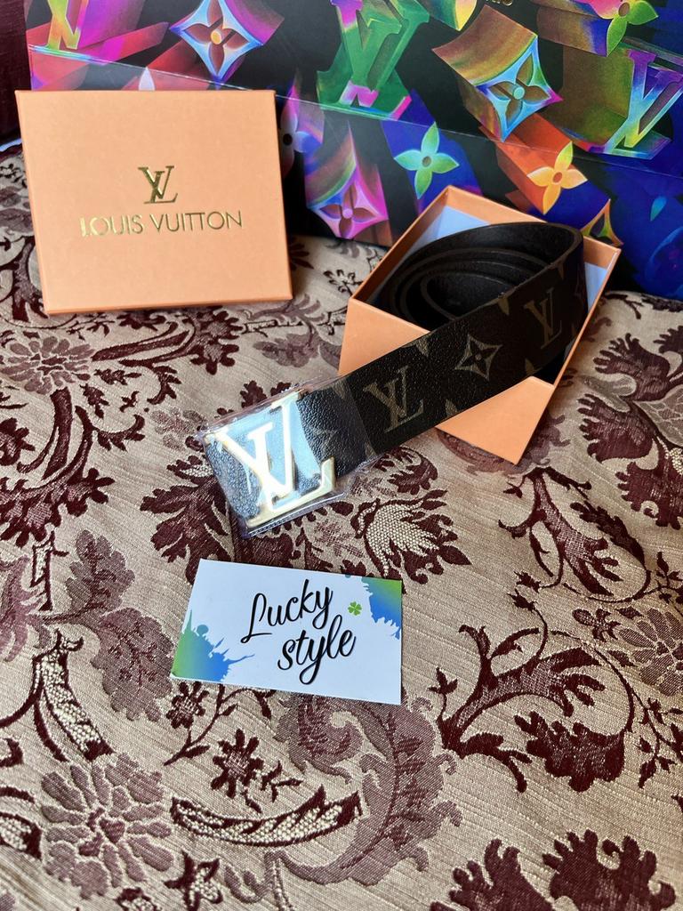 Ремень Louis Vuitton коричневый монограмм натуральная кожа +бренд коробка с золотой пряжкой 92927373728