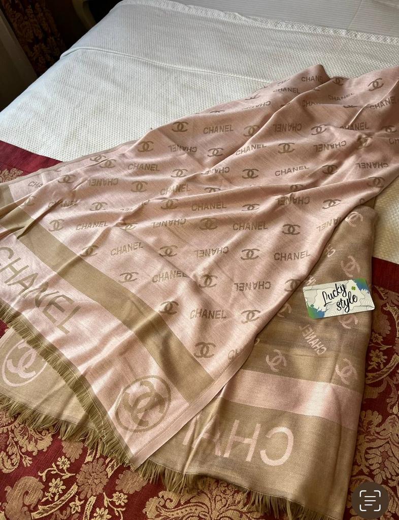 Шаль палантин пудровый  chanel двухсторонний 28274848493