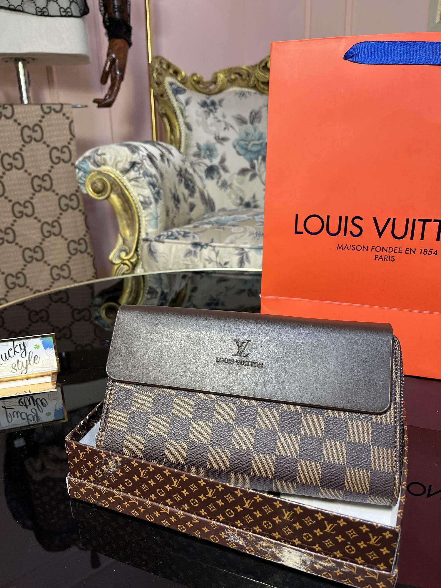 Коричневый кошелёк Барсетка коричневая шашка Louis Vuitton +коробка бренд 73733883