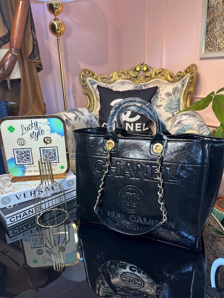 Сумка большая женская Chanel Glazed черная 6324523