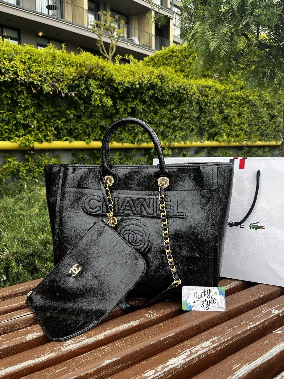 Сумка большая женская Chanel Glazed черная 6324523