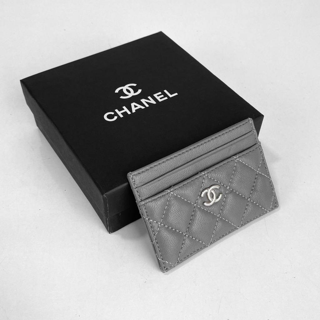 Визитница -мини кошелек натуральная кожа серая Chanel 53521