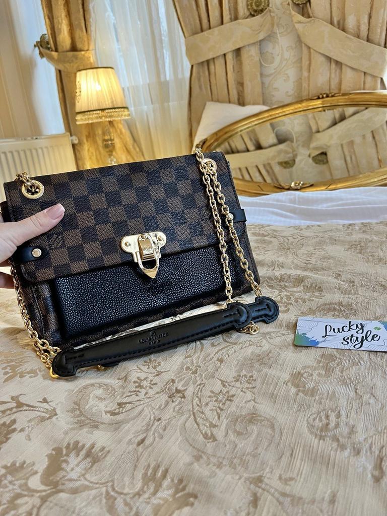 Louis Vuitton Vavin коричневая шашка черная вставка сумка женская 5555334
