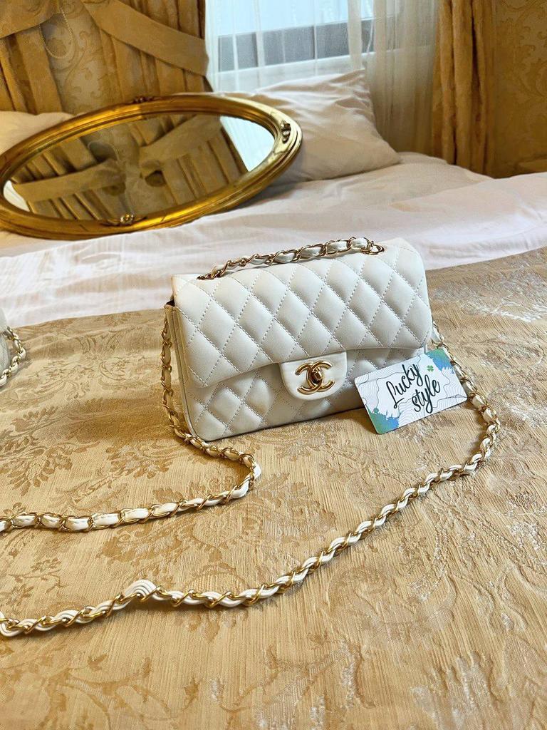 Chanel 17см белая сумка женская  золото  53152