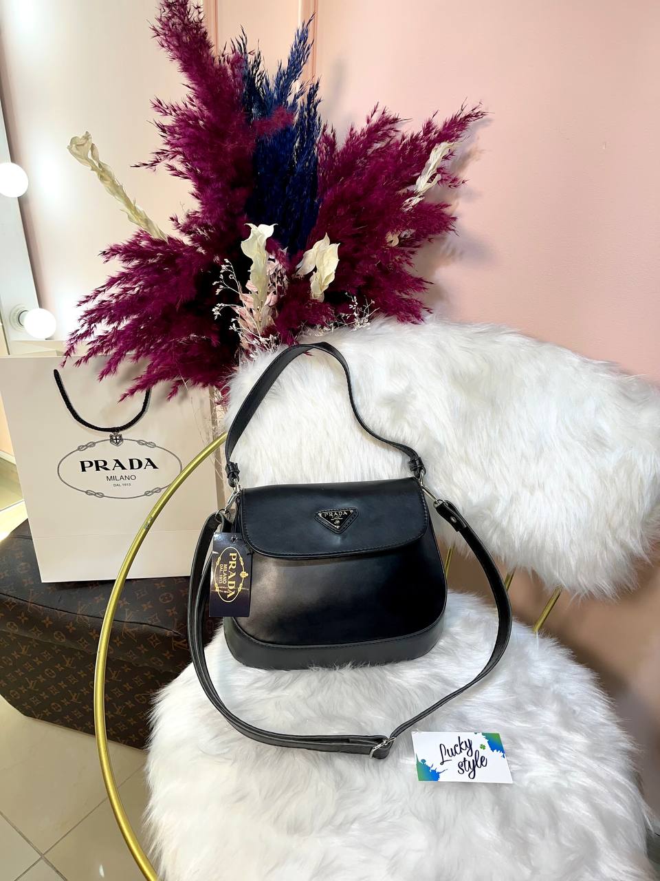 PRADA Cleo Brushed Leather Shoulder bag черная сумка  52121