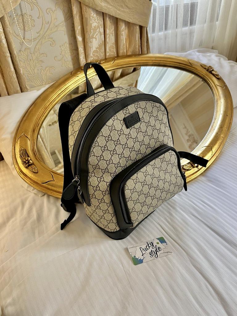 Гучи supreme рюкзак люкс бежевый с черной вставкой 643784