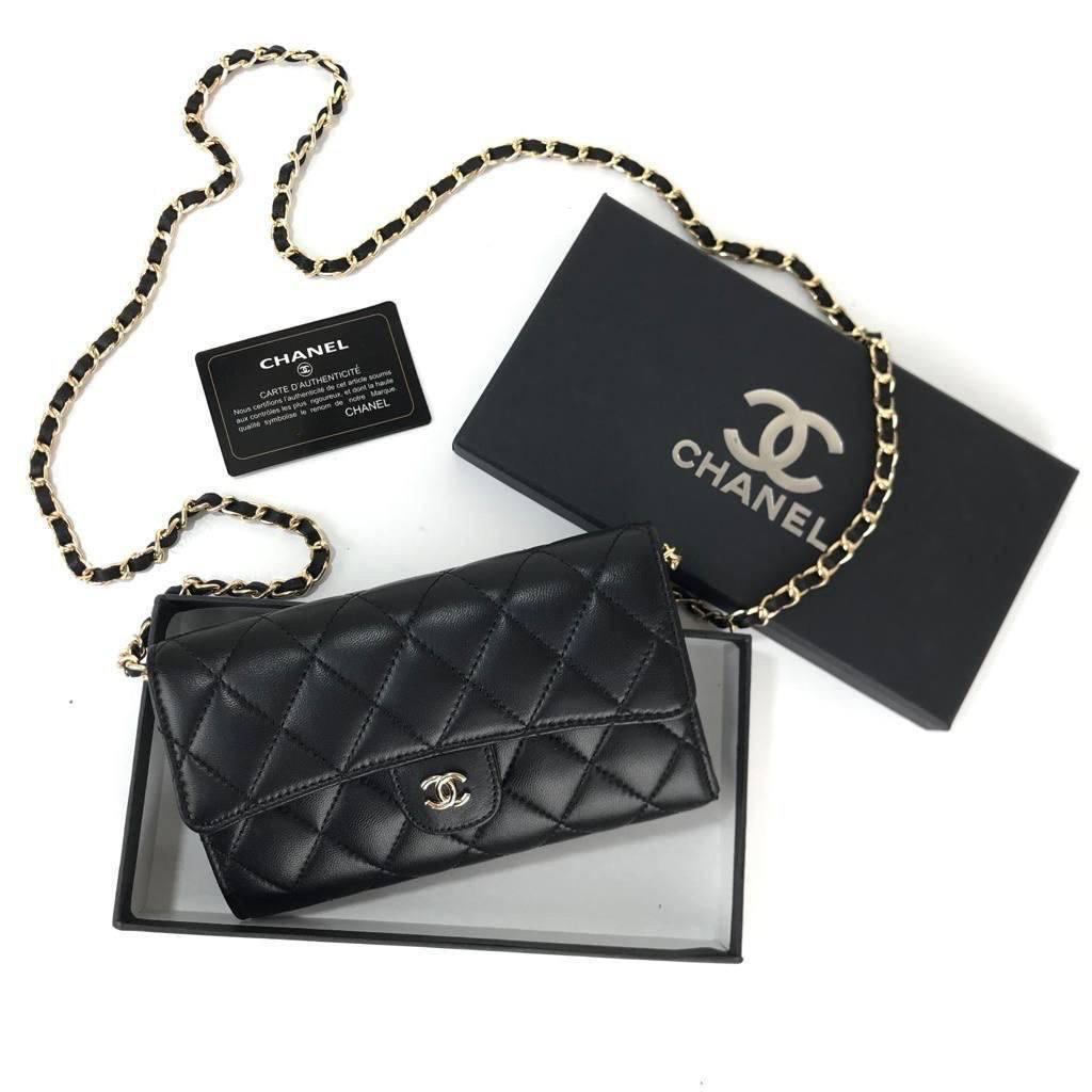 Портмоне -кошелек -клатч 3в1 натуральная кожа икра черная   Chanel long flap+ коробка бренд 5312111