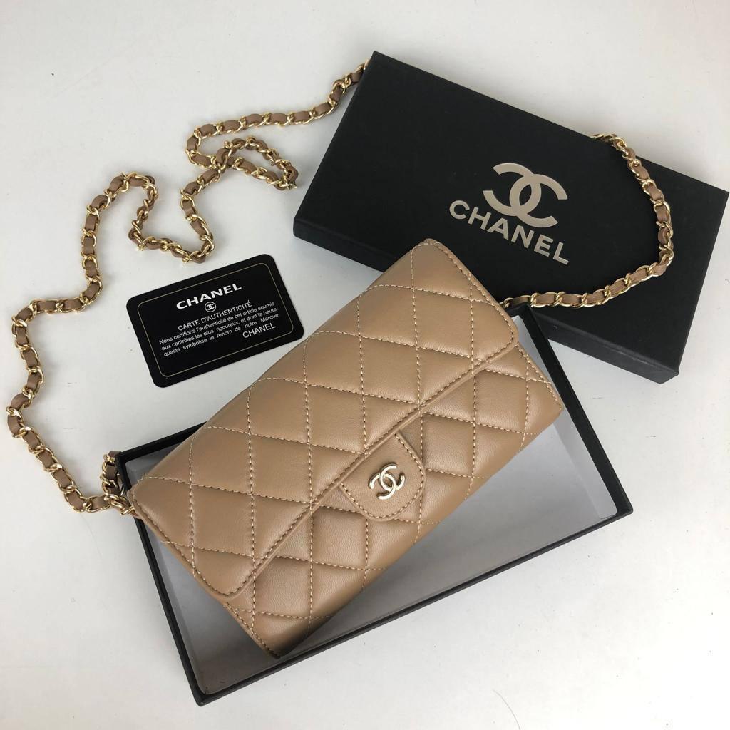 Портмоне -кошелек -клатч 3в1 натуральная кожа икра бежевая  Chanel long flap + коробка бренд 5533443