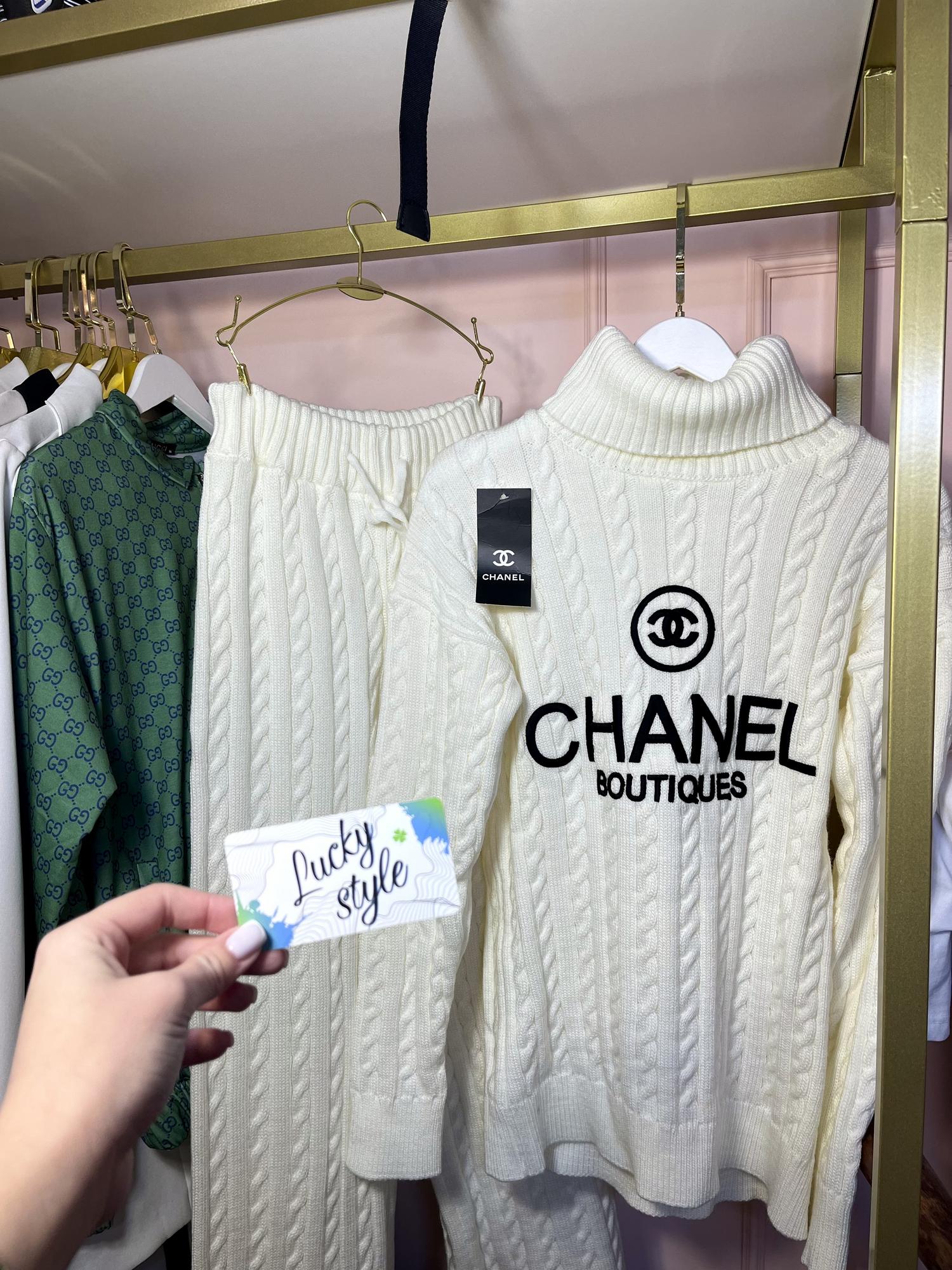 Костюм белый женский Chanel теплый пряжа 9987
