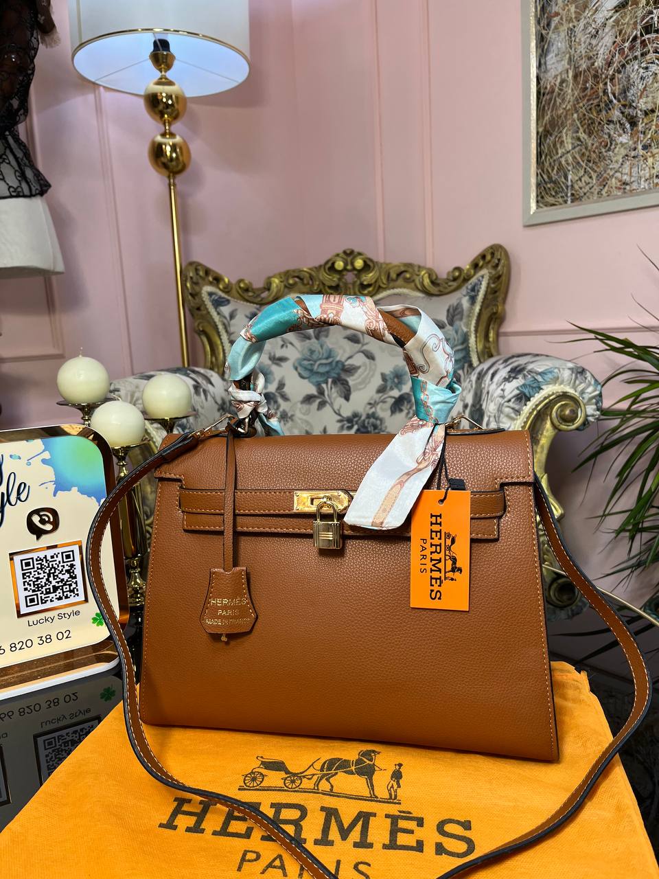 Hermes коричневая 30см золото 9996