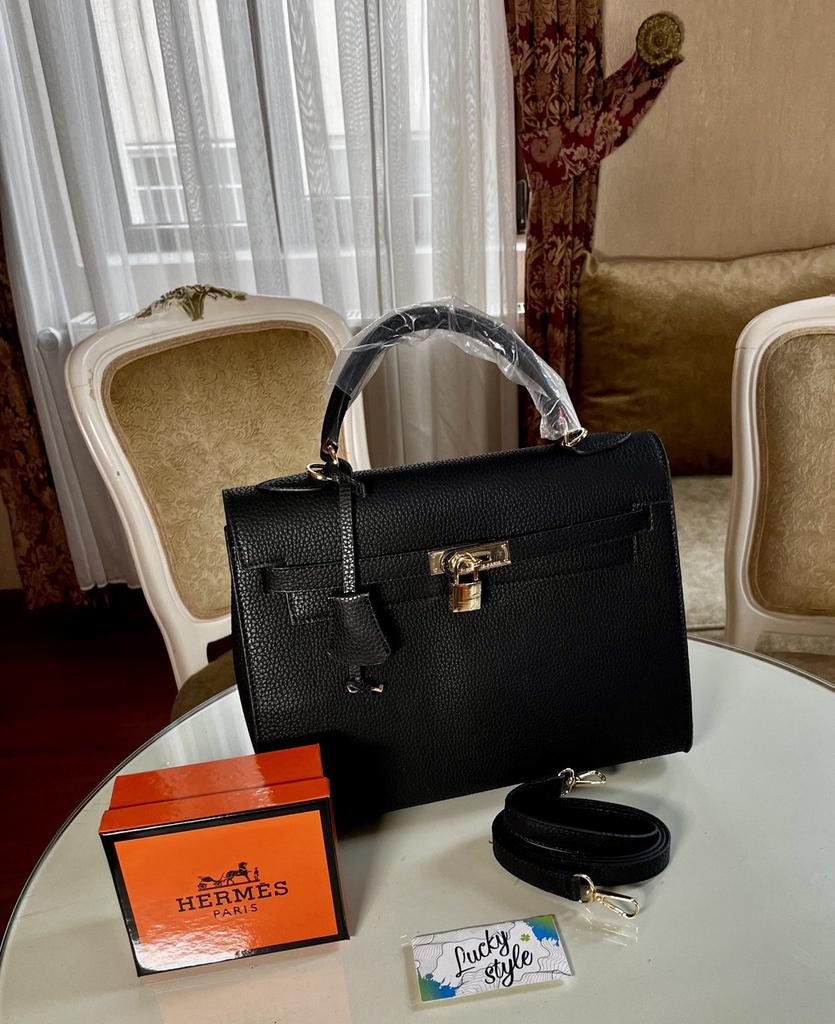 Hermes Kelly 35см чёрная золото фурнитура женская сумка+ пыльник бренд 5632532532