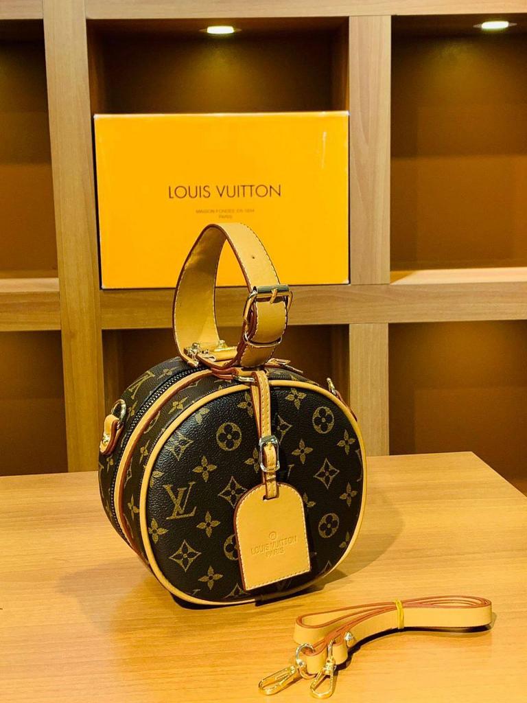 LOUIS VUITTON PETITE BOITE CHAPEAU с коричневой окантовкой круглая сумка  876876845