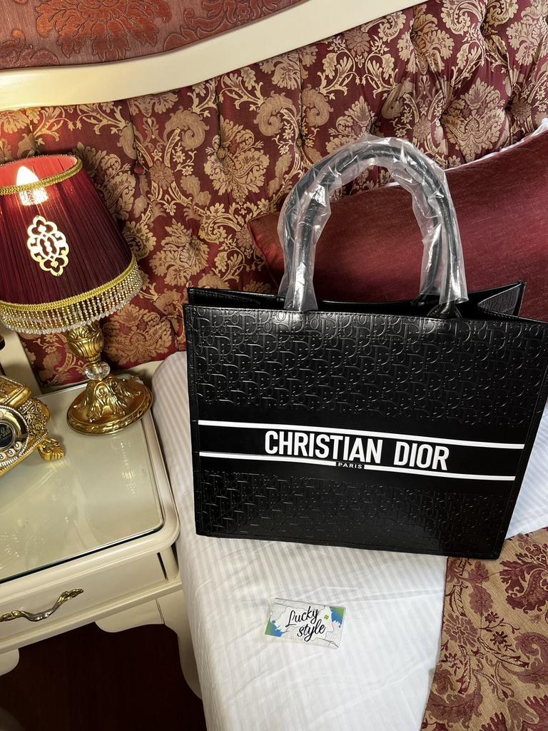 Шоппер Диор чёрный с белой надписью  Dior Book Tote black & grey 77765