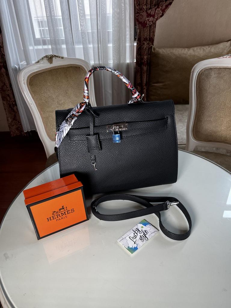 Hermes Kelly 35см чёрная серебро  фурнитура женская сумка+ пыльник бренд 231124