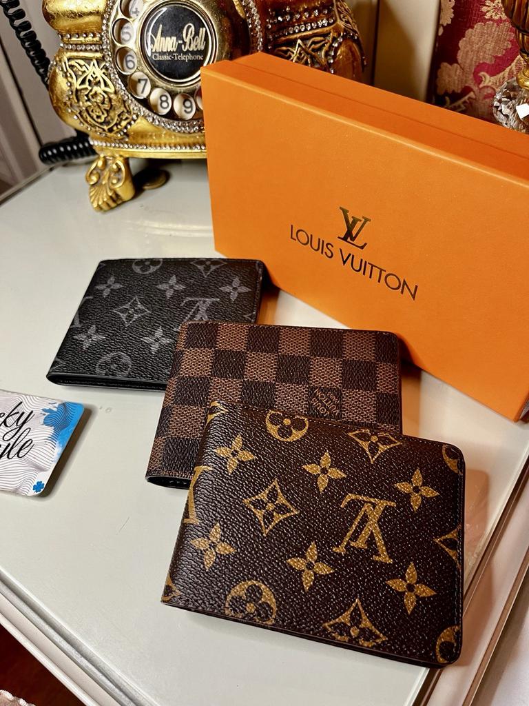 Натуральная кожа кошелек -портмоне Louis Vuitton серый монограм 7234523