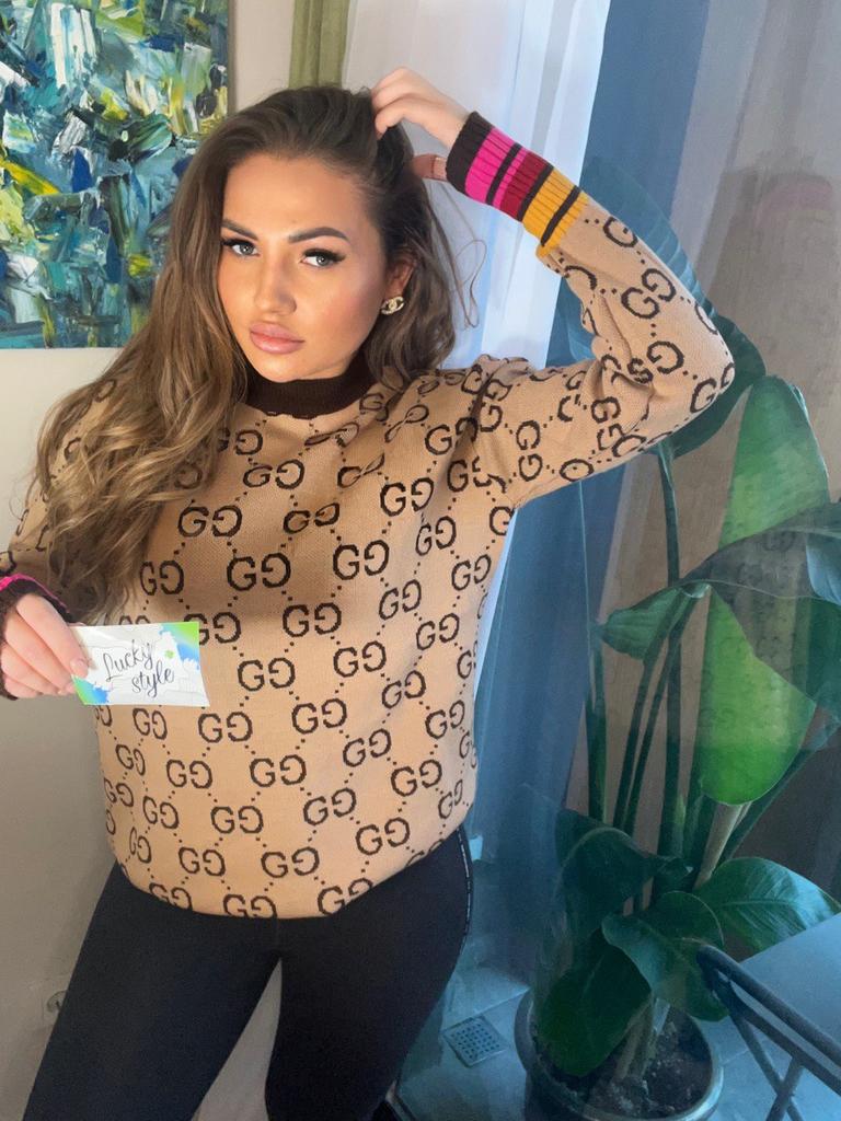 Гучи свитер коричневый удлиненный 4214