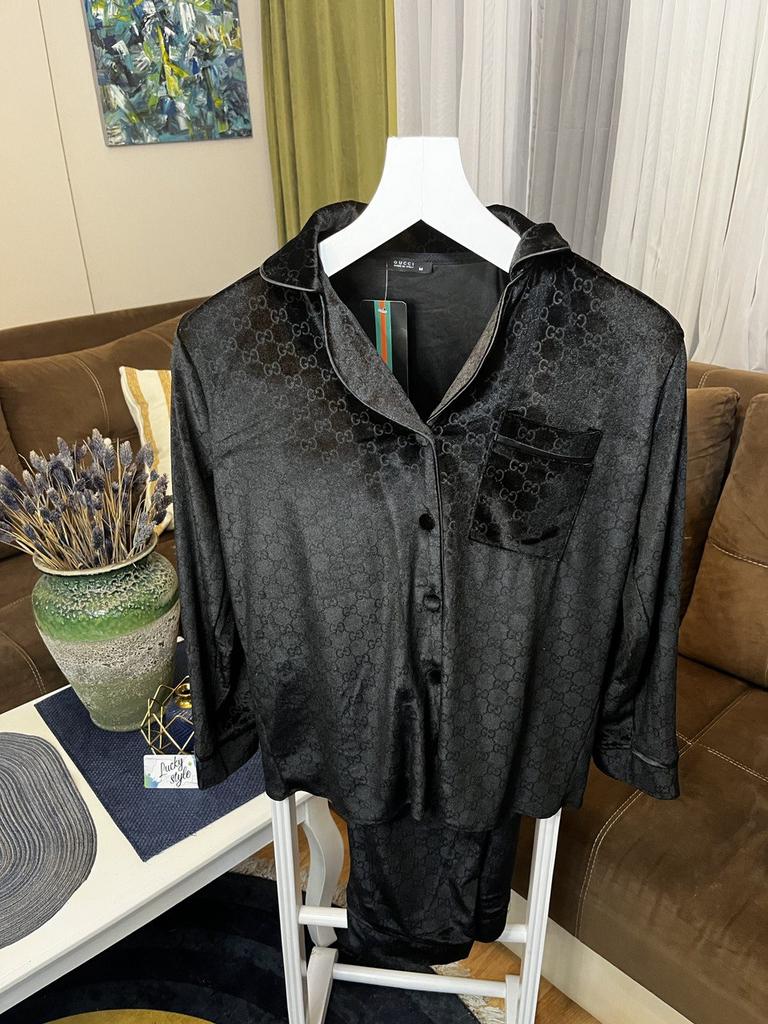 Пижама премиум велюр Гучи черная 451212