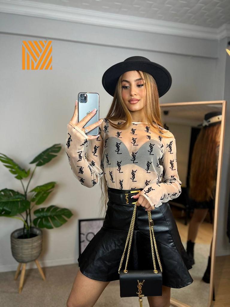 Боди шифон бежевое YSL 124412