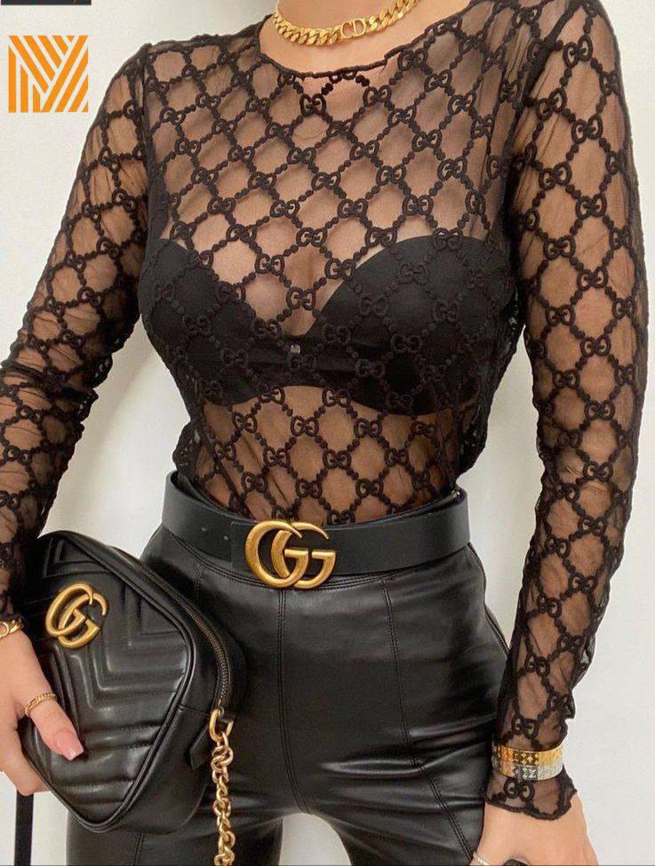 Боди черный Гучи шифон 8765765