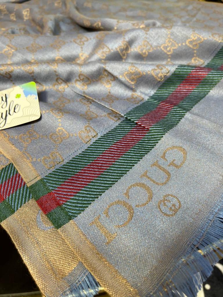 Шаль двухсторонняя голубой +бронза Гучи 60020319