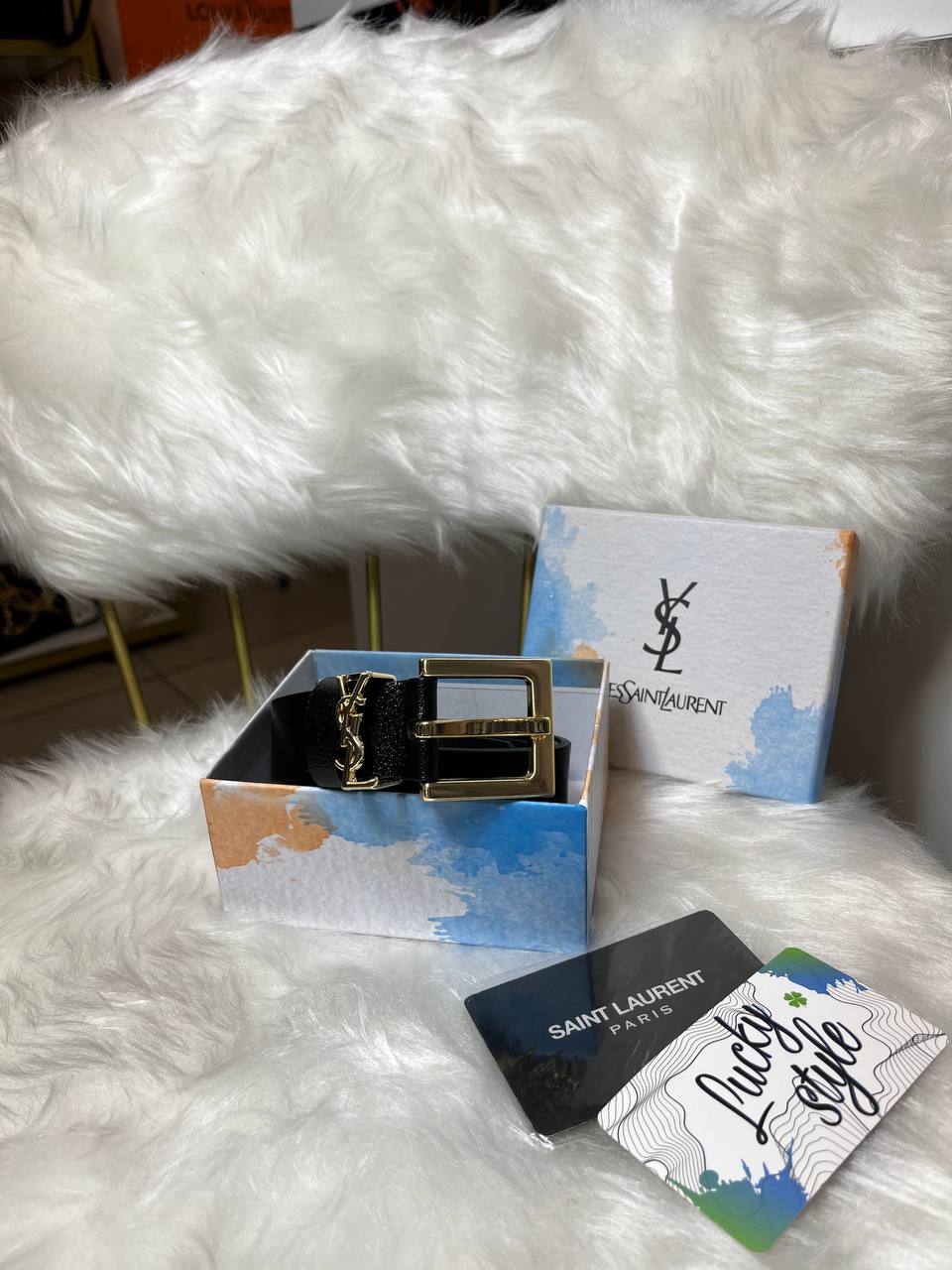 Ремень золото черный YSL натуральная кожа 12214512