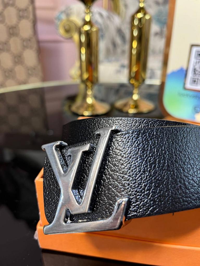 Ремень натуральная кожа черный серебро пряжка LV+ коробка бренд 7772452