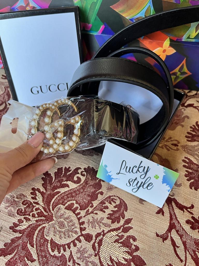 Ремень Гучи жемчуг натуральная кожа  772436523