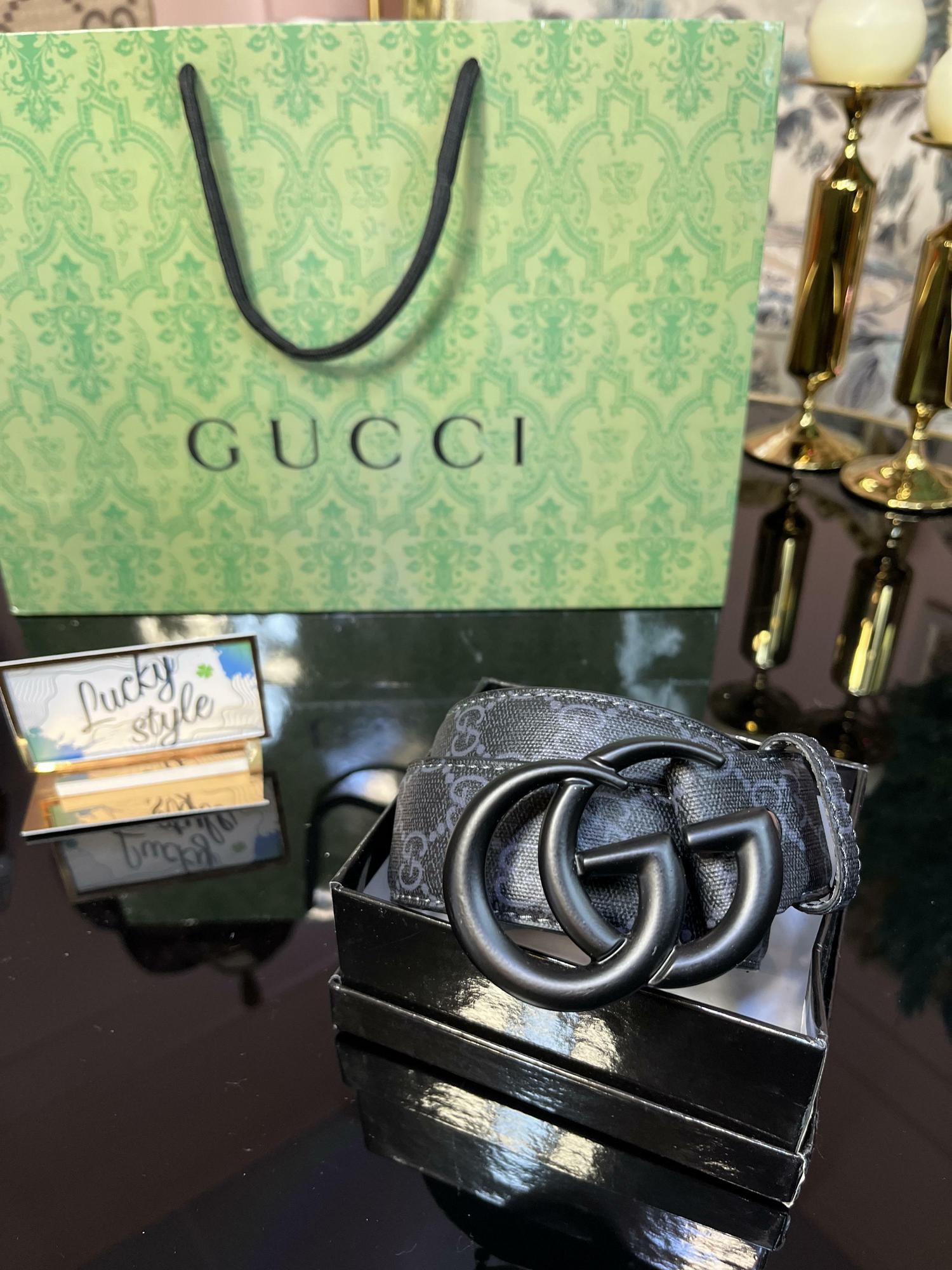 Ремень натуральная кожа серый черная пряжка  Гучи 735347