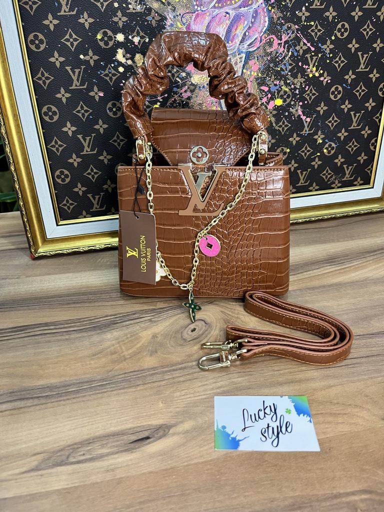Сумка мини Louis Vuitton коричневая под крокодил  Capucines 20 см  7562436