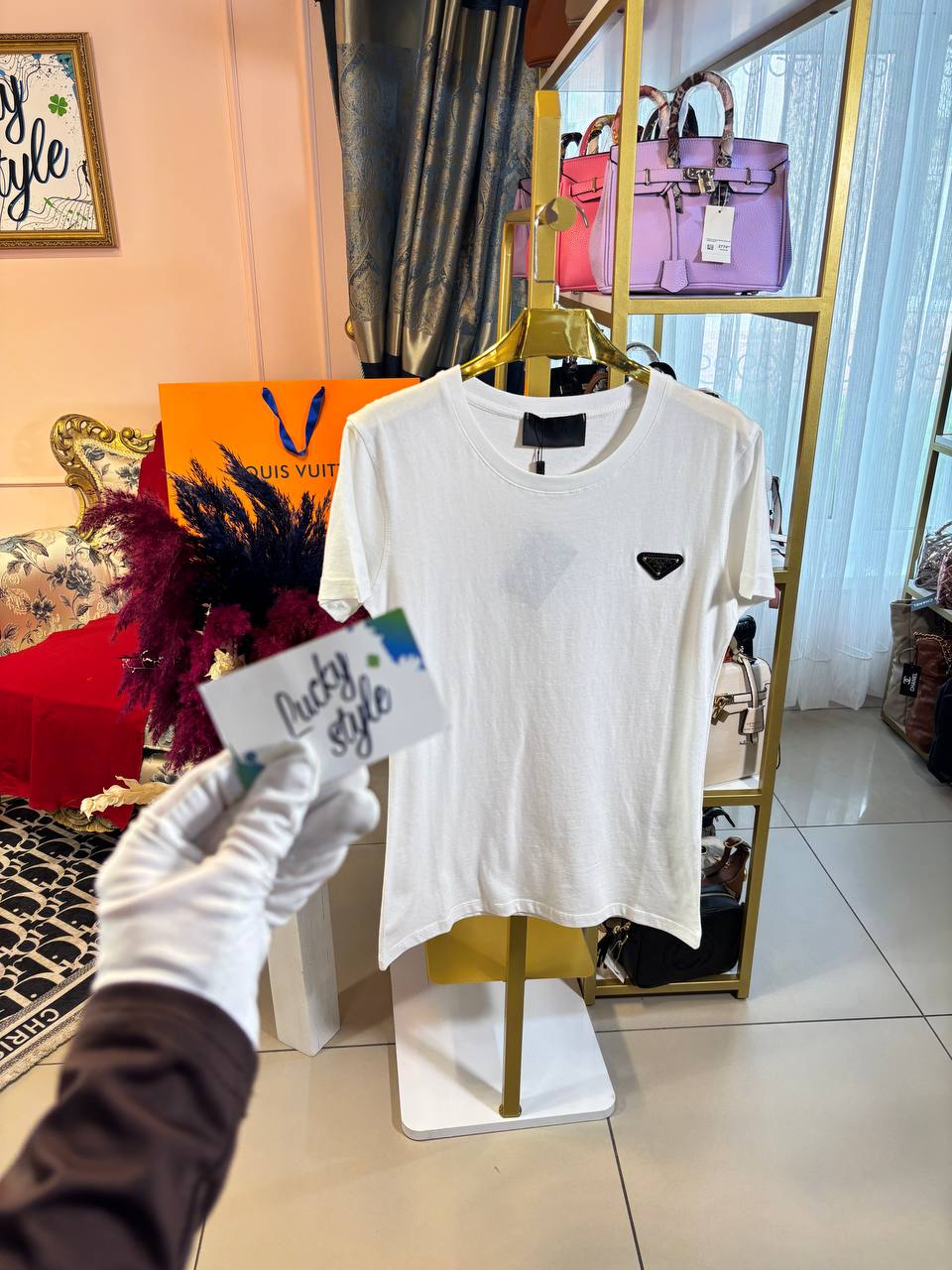 Premium Футболка женская белая Prada 6436236