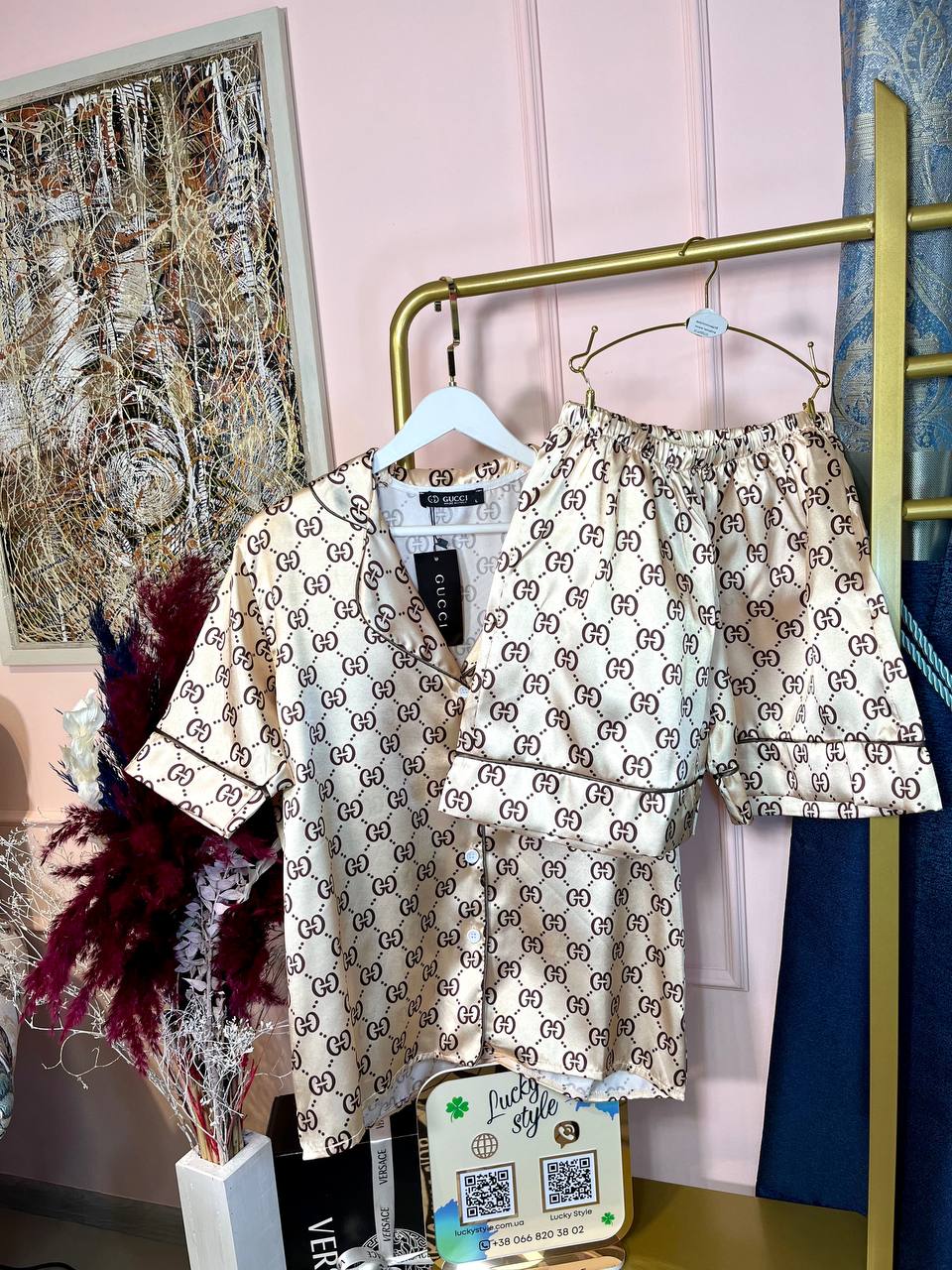 Пижама бежевая шорты Гучи 656437643